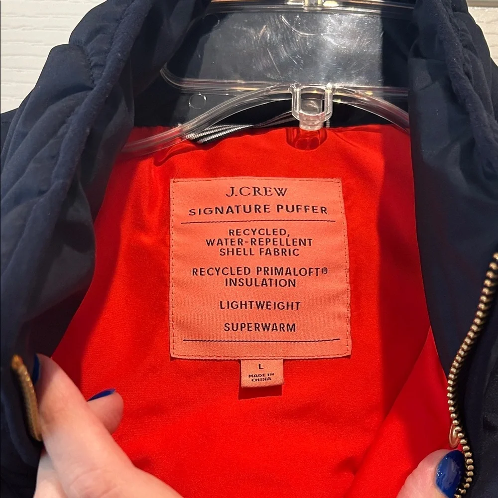J. Crew Navy Quilted Vest with Gold Accents